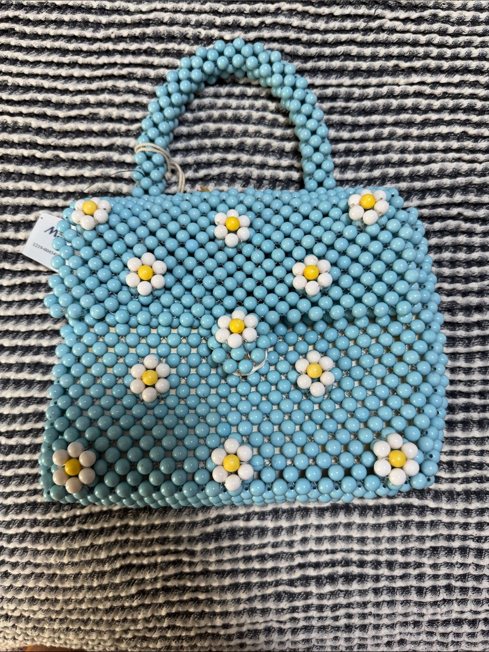 Beaded Daisy Top-Handle Bag in Light Blue